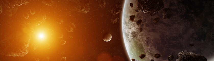 Panoramic view of planets in distant solar system 3D rendering elements of this image furnished by NASA