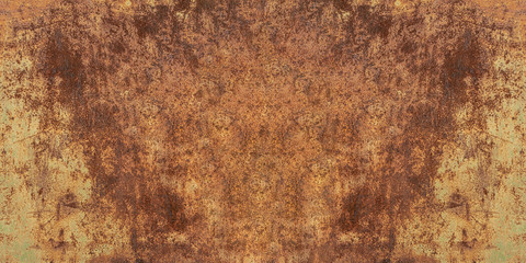 Panoramic abstract grunge rusted metal texture. Rusty corrosion and oxidized background. Worn metallic iron panel. Rough Surface Texture.