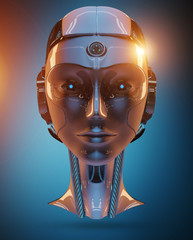 Cyborg head artificial intelligence 3D rendering
