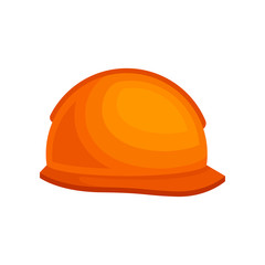Orange plastic helmet for builder. Protective headgear for construction worker. Flat vector design