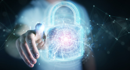 Web security protection interface used by businessman 3D rendering