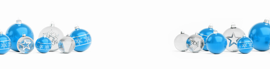 BLue and white christmas baubles isolated 3D rendering