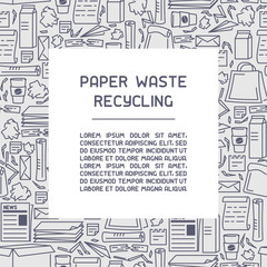 Waste paper recycling information  leaflet. Line style vector illustration. There is place for your text
