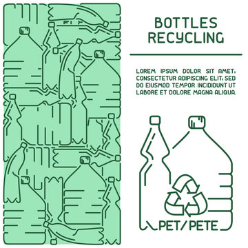 Plastic bottles recycling information card. Concept booklet. Line style vector illustration. There is place for your text