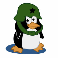 Soldier penguin with helmet Vector Illustration