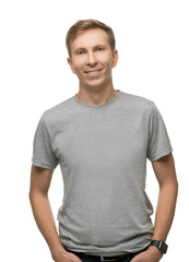 Obraz premium Fair handsome male in t-shirt isolated portrait