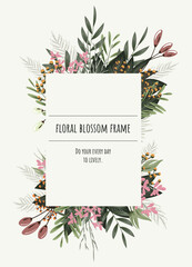 Floral frame for invitation cards and graphics.	
