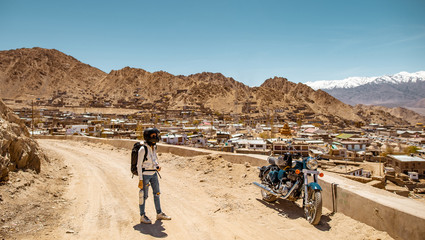 Biker and beautiful landscape background.