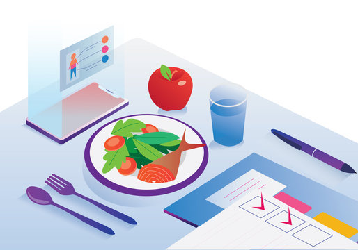 Illustration of mobile app diet healthy manager food fruit