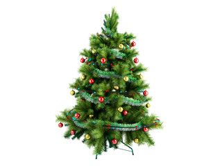 Christmas tree with colorful toys 3d render isolated on white no shadow