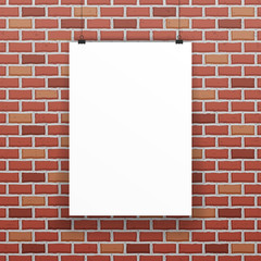 White blank paper sheet raw red brick wall background vector illustration