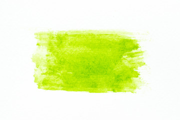 Green color watercolor handdrawing as brush on white paper background