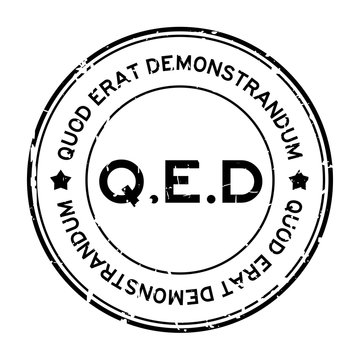 Grunge black Q.E.D. (abbreviation of Quod Erat Demonstrandum) word round rubber seal stamp on white background