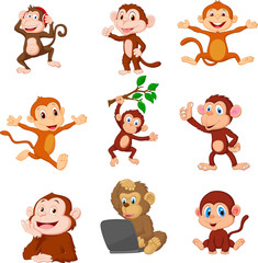 Naklejka premium Cartoon happy monkeys collection set