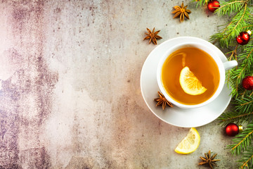 Tea with ginger and lemon. Hot autumn and winter drink