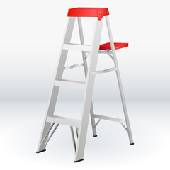 Construction white and red folding ladder. Vector illustration isolated on white