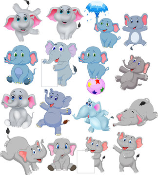 Cartoon Elephants Collection With Different Actions