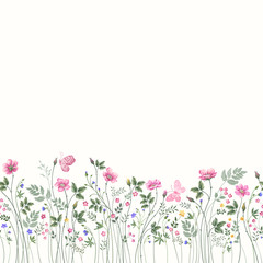 seamless floral border with roses and butterfly
