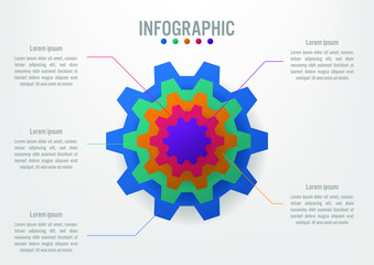 Business infographic template with 5 options gear shape
