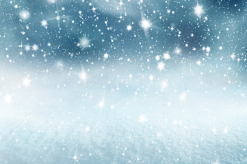 Winter christmas background with shiny snow and blizzard