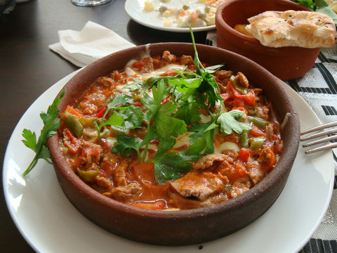A Portion of Food (Kiremit Tava) in Village of Ortak&ouml;y, Aksaray Region, Central Anatolia, Turkey