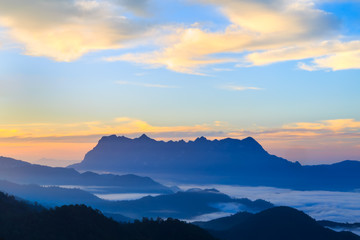 Obraz na płótnie Canvas Landscape of sunrise on Mountain at Doi Luang Chiang Dao, ChiangMai ,Thailand