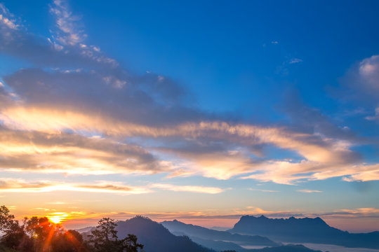 Landscape of sunrise on Mountain at Doi Luang Chiang Dao, ChiangMai ,Thailand