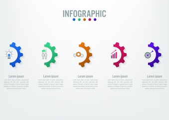 Business infographic template with 5 options half gear shape