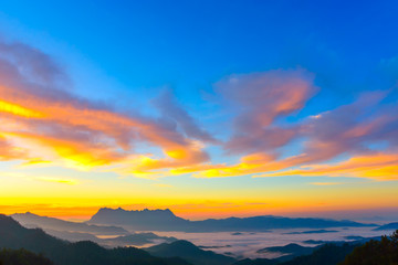 Landscape of sunrise on Mountain at Doi Luang Chiang Dao, ChiangMai ,Thailand