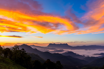 Landscape of sunrise on Mountain at Doi Luang Chiang Dao, ChiangMai ,Thailand