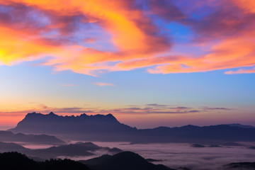 Landscape of sunrise on Mountain at Doi Luang Chiang Dao, ChiangMai ,Thailand