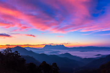Landscape of sunrise on Mountain at Doi Luang Chiang Dao, ChiangMai ,Thailand