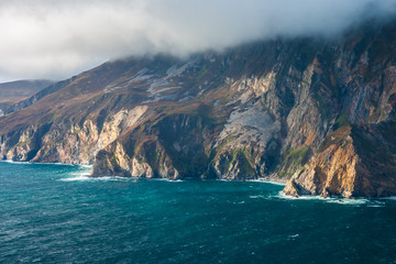 Closeup view of Slieve League Cliffs on the Wild Atlantic Way, County Donegal, Ireland