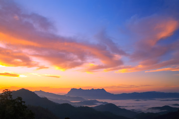 Landscape of sunrise on Mountain at Doi Luang Chiang Dao, ChiangMai ,Thailand