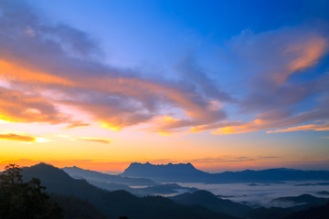 Obraz premium Landscape of sunrise on Mountain at Doi Luang Chiang Dao, ChiangMai ,Thailand