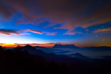 Landscape of sunrise on Mountain at Doi Luang Chiang Dao, ChiangMai ,Thailand
