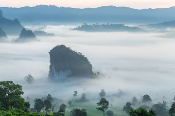Sunrise and The Mist  , Landscape at Phu Langka, Payao Province, Thailand