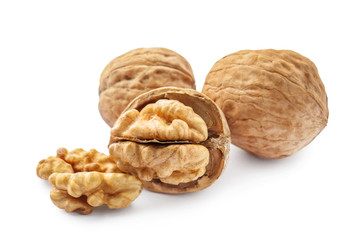 Tasty walnuts on white background