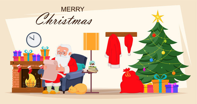 Merry Christmas greeting card with Santa Claus