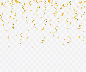 Golden confetti isolated. Festive background. Vector illustration