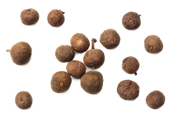 Allspice pepper isolated on white background. Peppercorn. Macro. top view