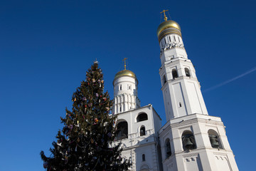 Ivan the Great Bell-Tower complex with New Year (Christmas)  tree. Cathedral Square, Inside of...