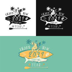 New Year Surfing Pig