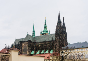 Fototapeta premium Northern part of Prague Castle. Viiew of St.Vitus Cathedral from Deer gully. Prague, Czech Republic