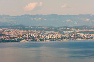 Panorama view from the mountains on Eastern coast of Istria Croatia.