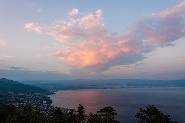 Fototapeta na wymiar Huge cloud above the Adriatic sea at sunset in Istria Croatia