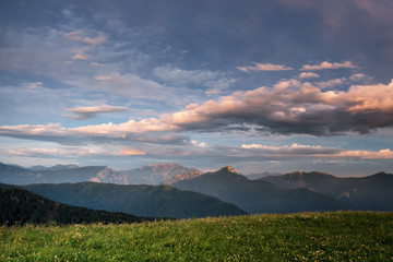 Sunset view of mount Resegone and Corni di Canzo from Sormano plateau, Como province, Lombardy region, Italy