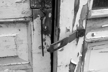 Old doors. Black and white photo
