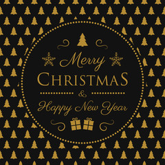 Vintage Christmas card with decorative text and ornaments. Vector.