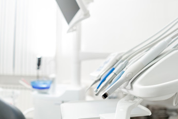 Stomatological instrument in the dentists clinic. Dental work in clinic. Operation, tooth...